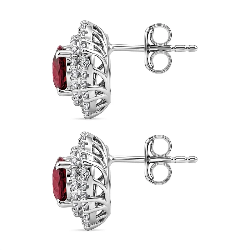 D'Joy AA Himbeer Zirkon, Moissanit AGI zertifiziert Ohrringe 925 Silber Rhodiniert (10-15 Werktage Lieferzeit) ca. 3,26 ct.
