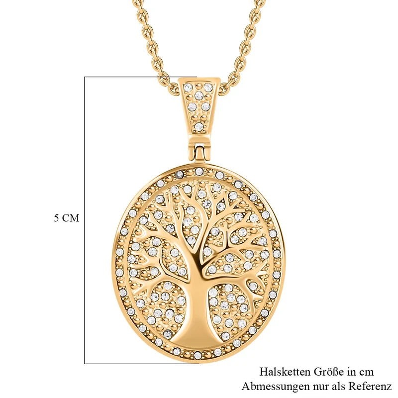 Lebensbaum-Anhänger weißer Kristall mit Kette, goldfarben