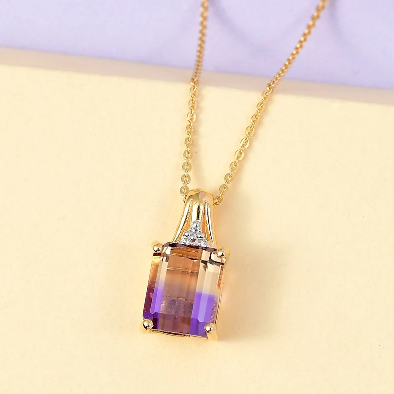 AAA Ametrin, Weißer Zirkon Anhänger mit Kette, 925 Silber vergoldet ca. 3.28 ct