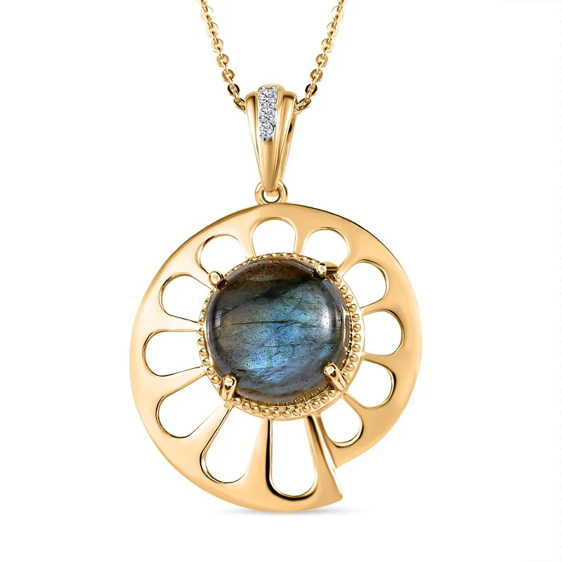 GP Bella Italia Kollektion - Labradorit, Kanchanaburi Blauer Saphir Anhänger mit Kette, 925 Silber Gelbgold Vermeil ca. 5.59 ct