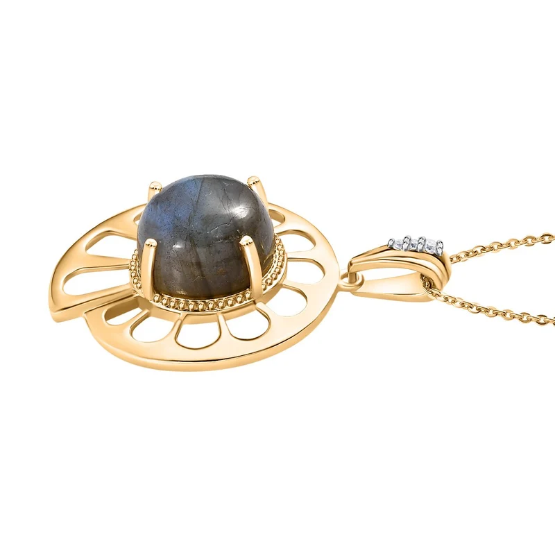GP Bella Italia Kollektion - Labradorit, Kanchanaburi Blauer Saphir Anhänger mit Kette, 925 Silber Gelbgold Vermeil ca. 5.59 ct