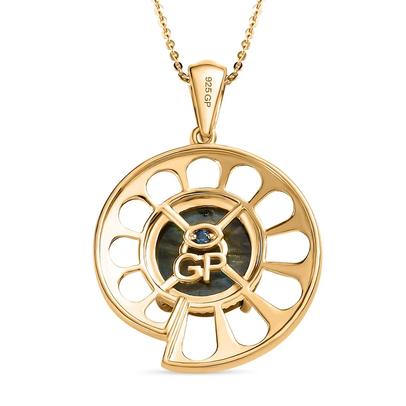 GP Bella Italia Kollektion - Labradorit, Kanchanaburi Blauer Saphir Anhänger mit Kette, 925 Silber Gelbgold Vermeil ca. 5.59 ct