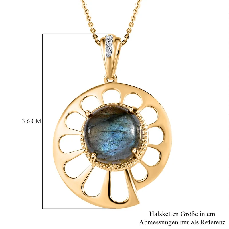 GP Bella Italia Kollektion - Labradorit, Kanchanaburi Blauer Saphir Anhänger mit Kette, 925 Silber Gelbgold Vermeil ca. 5.59 ct