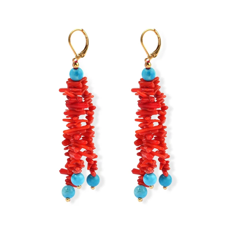 Koralle, Magnesit Ohrringe 316L Edelstahl Gold ca. 80,00 ct.