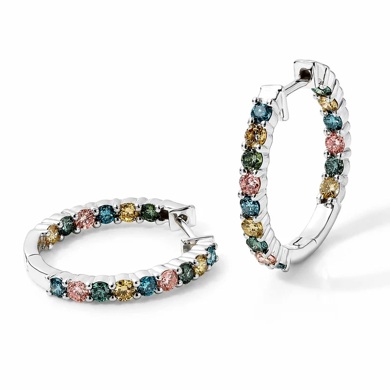 LUXURIANT 1,99 ct. mehrfarbige Labor Diamant Ohrringe, 925 Silber rhodiniert