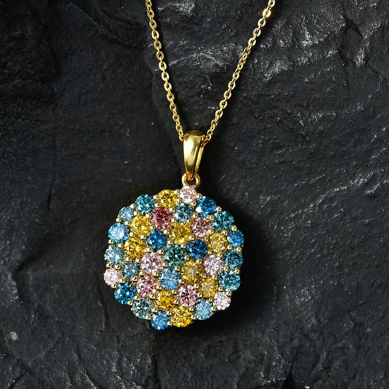 LUXURIANT DIAMOND - Lab Grown Grüner Diamant SI, Lab Grown Gelb Diamant Schmuckset ca. 50 cm 925 Silber 750 Gelbgold vermeil ca. 3,49 ct.