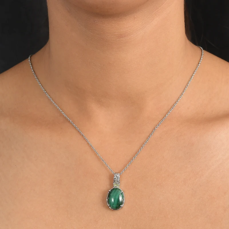 Malachit, Peridot Schmuckset Edelstahl ca. 11.10 ct