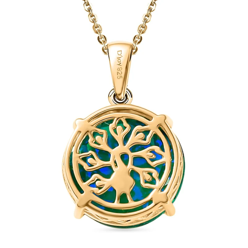 D joy Pfau Quarz Triplette Anhänger mit Kette, 925 Silber 750 Gelbgold Vermeil ca. 11.34 ct