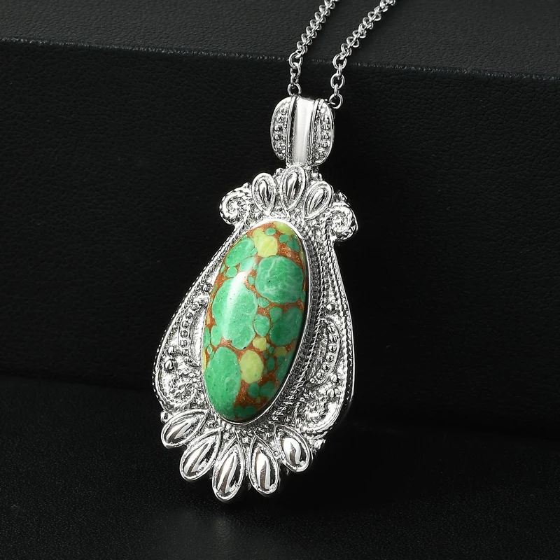 Grünes Türkis Schmuckset Edelstahl ca. 25.00 ct