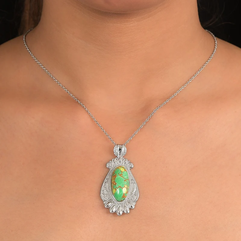 Grünes Türkis Schmuckset Edelstahl ca. 25.00 ct