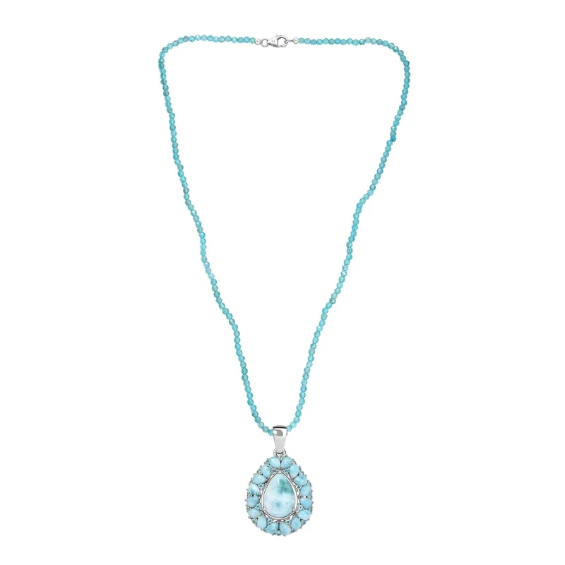 D'joy AA Larimar Anhänger mit Apatit Halskette ca. 50 cm, 925 Silber rhodiniert ca. 50.32 ct