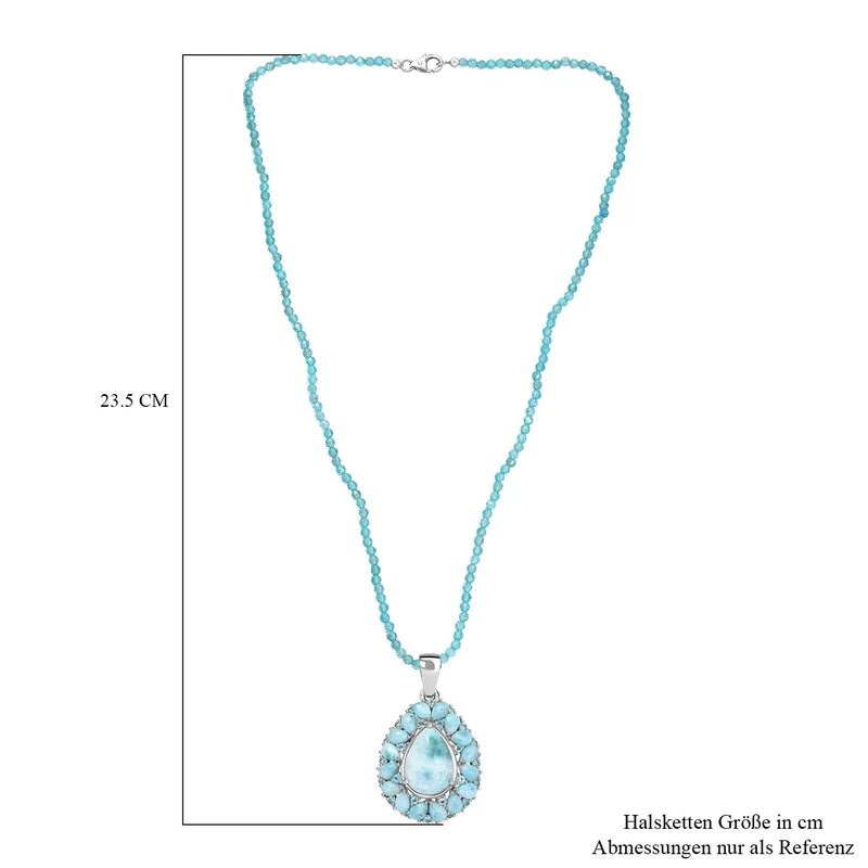 D'joy AA Larimar Anhänger mit Apatit Halskette ca. 50 cm, 925 Silber rhodiniert ca. 50.32 ct