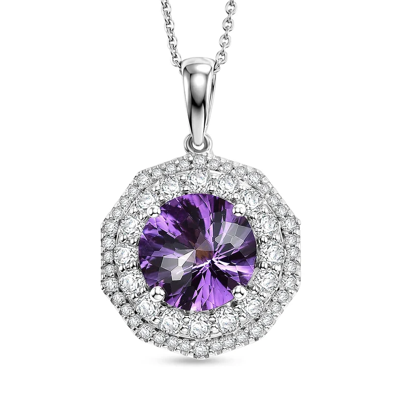 D'Joy AA Sambischer Amethyst, Moissanit AGI zertifiziert Schmuckset (10-15 Werktage Lieferzeit) ca. 45 cm 925 Silber Rhodiniert ca. 3,88 ct.