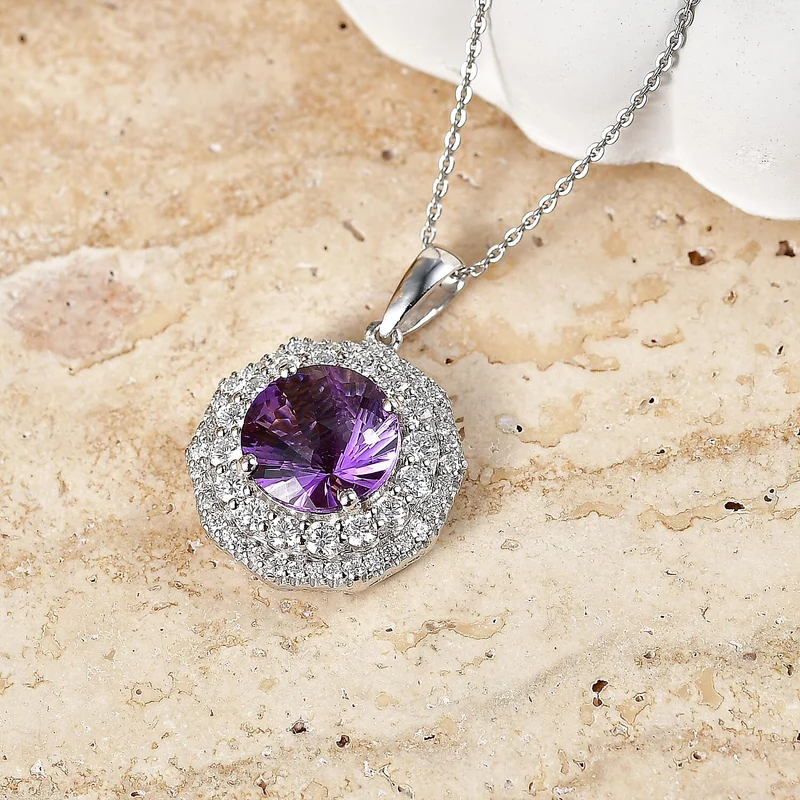 D'Joy AA Sambischer Amethyst, Moissanit AGI zertifiziert Schmuckset (10-15 Werktage Lieferzeit) ca. 45 cm 925 Silber Rhodiniert ca. 3,88 ct.