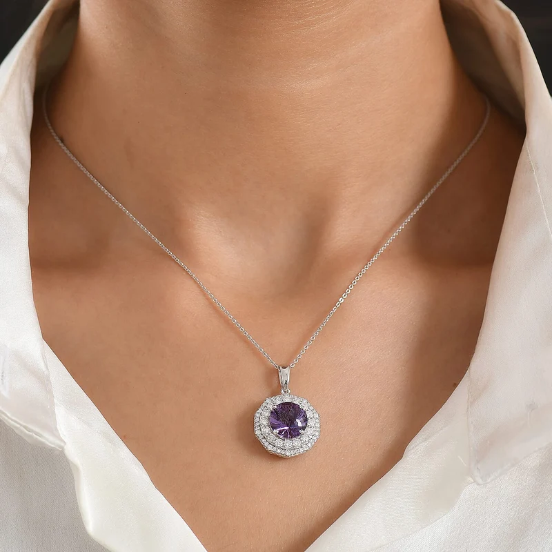 D'Joy AA Sambischer Amethyst, Moissanit AGI zertifiziert Schmuckset (10-15 Werktage Lieferzeit) ca. 45 cm 925 Silber Rhodiniert ca. 3,88 ct.