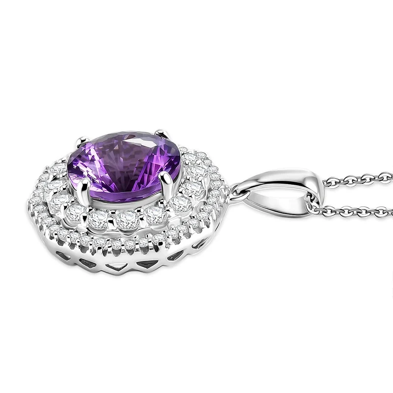 D'Joy AA Sambischer Amethyst, Moissanit AGI zertifiziert Schmuckset (10-15 Werktage Lieferzeit) ca. 45 cm 925 Silber Rhodiniert ca. 3,88 ct.