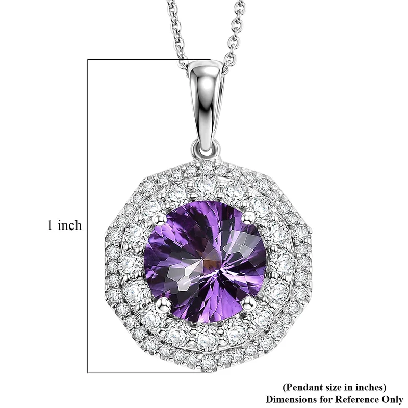 D'Joy AA Sambischer Amethyst, Moissanit AGI zertifiziert Schmuckset (10-15 Werktage Lieferzeit) ca. 45 cm 925 Silber Rhodiniert ca. 3,88 ct.