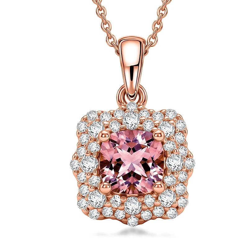 D'Joy AA Rosa Morganit, Moissanit AGI zertifiziert Schmuckset (10-15 Werktage Lieferzeit) ca. 45 cm 925 Silber 750 Roségold vermeil ca. 1,32 ct.