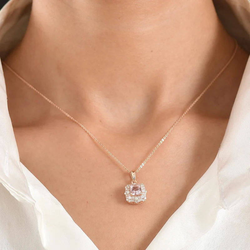 D'Joy AA Rosa Morganit, Moissanit AGI zertifiziert Schmuckset (10-15 Werktage Lieferzeit) ca. 45 cm 925 Silber 750 Roségold vermeil ca. 1,32 ct.