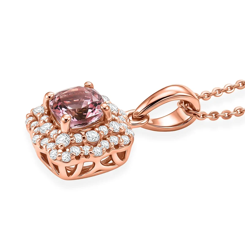 D'Joy AA Rosa Morganit, Moissanit AGI zertifiziert Schmuckset (10-15 Werktage Lieferzeit) ca. 45 cm 925 Silber 750 Roségold vermeil ca. 1,32 ct.