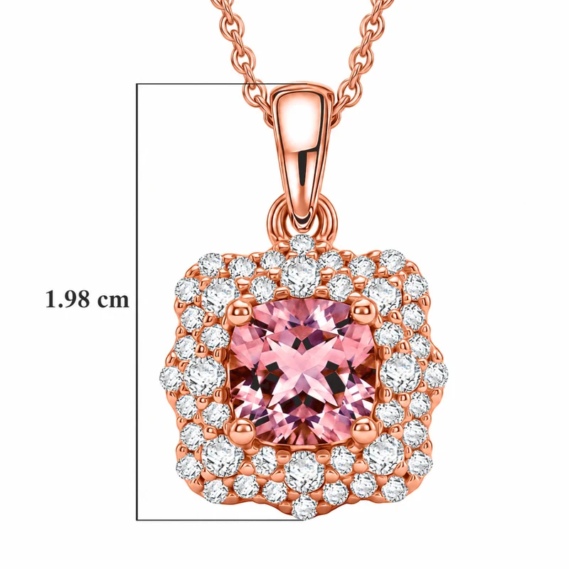 D'Joy AA Rosa Morganit, Moissanit AGI zertifiziert Schmuckset (10-15 Werktage Lieferzeit) ca. 45 cm 925 Silber 750 Roségold vermeil ca. 1,32 ct.