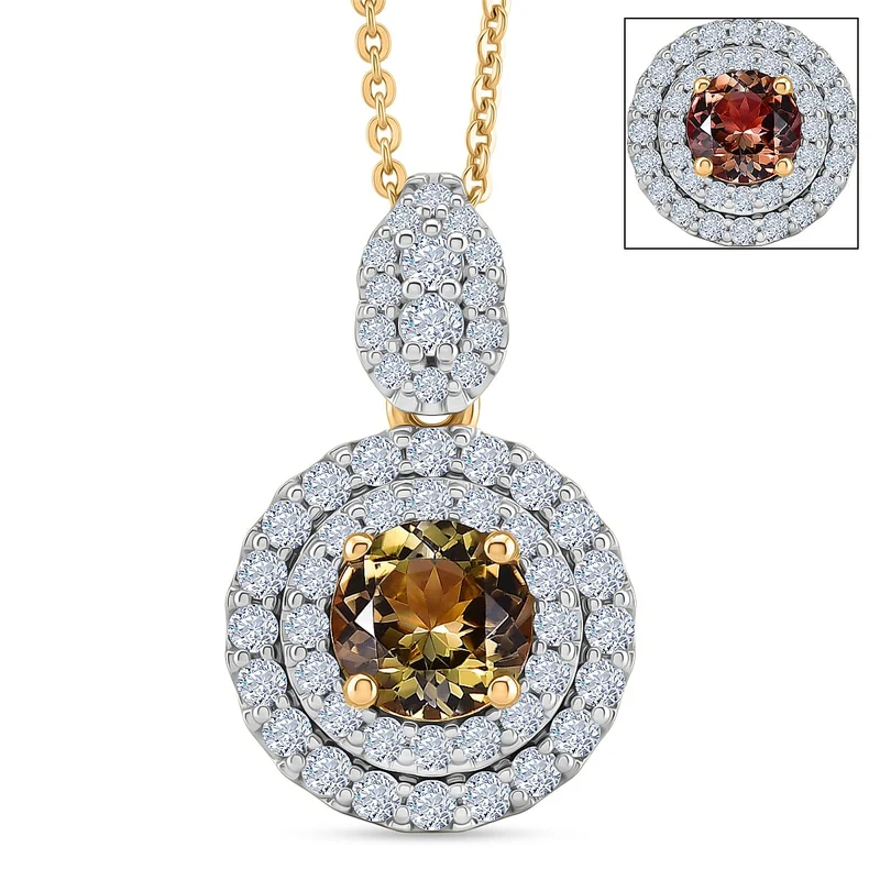 D'Joy AA Gelber Tansanit, Moissanit AGI zertifiziert Schmuckset (10-15 Werktage Lieferzeit) ca. 50 cm 925 Silber 750 Gelbgold vermeil ca. 1,41 ct.