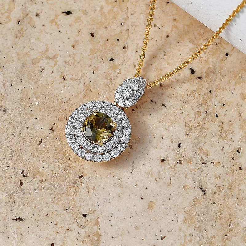 D'Joy AA Gelber Tansanit, Moissanit AGI zertifiziert Schmuckset (10-15 Werktage Lieferzeit) ca. 50 cm 925 Silber 750 Gelbgold vermeil ca. 1,41 ct.