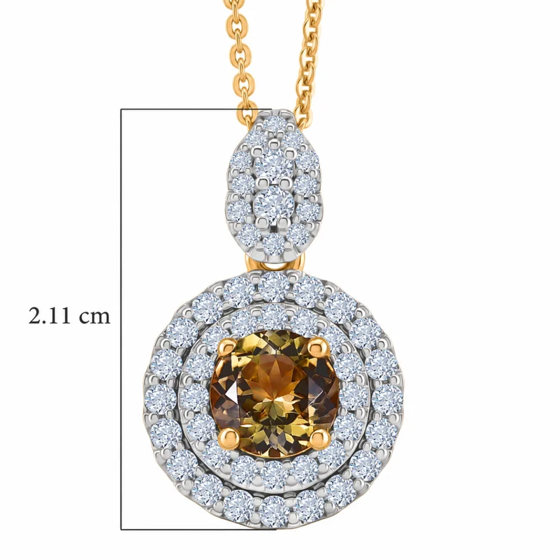 D'Joy AA Gelber Tansanit, Moissanit AGI zertifiziert Schmuckset (10-15 Werktage Lieferzeit) ca. 50 cm 925 Silber 750 Gelbgold vermeil ca. 1,41 ct.
