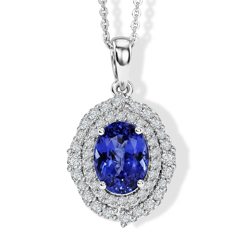 D'Joy AA Tansanit, Moissanit AGI zertifiziert Schmuckset (10-15 Werktage Lieferzeit) ca. 45 cm 925 Silber Rhodiniert ca. 1,99 ct.