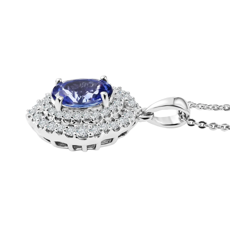 D'Joy AA Tansanit, Moissanit AGI zertifiziert Schmuckset (10-15 Werktage Lieferzeit) ca. 45 cm 925 Silber Rhodiniert ca. 1,99 ct.