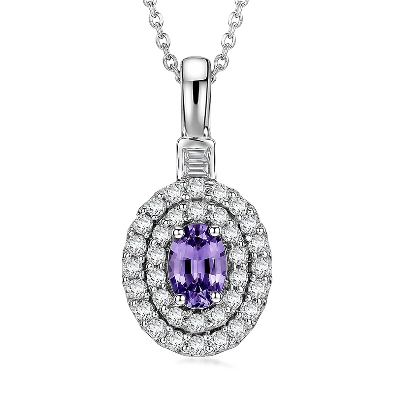 D'Joy AA Lila Spinell, Moissanit AGI zertifiziert Schmuckset (10-15 Werktage Lieferzeit) ca. 50 cm 925 Silber Rhodiniert ca. 1,07 ct.