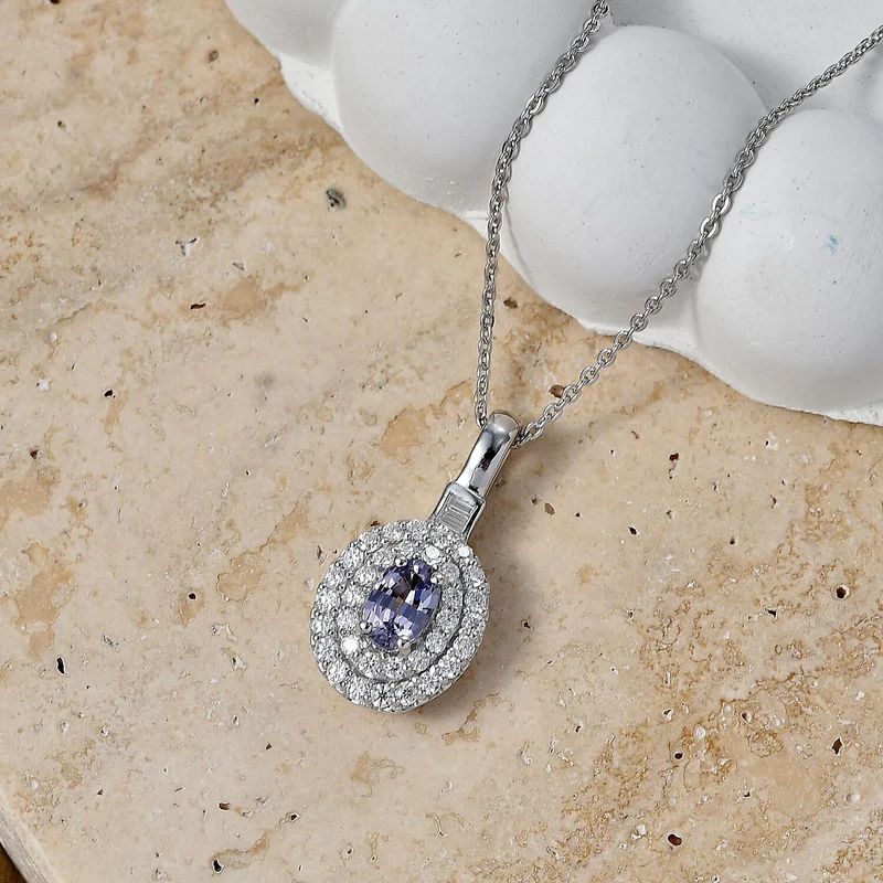 D'Joy AA Lila Spinell, Moissanit AGI zertifiziert Schmuckset (10-15 Werktage Lieferzeit) ca. 50 cm 925 Silber Rhodiniert ca. 1,07 ct.