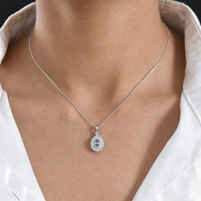 D'Joy AA Lila Spinell, Moissanit AGI zertifiziert Schmuckset (10-15 Werktage Lieferzeit) ca. 50 cm 925 Silber Rhodiniert ca. 1,07 ct.