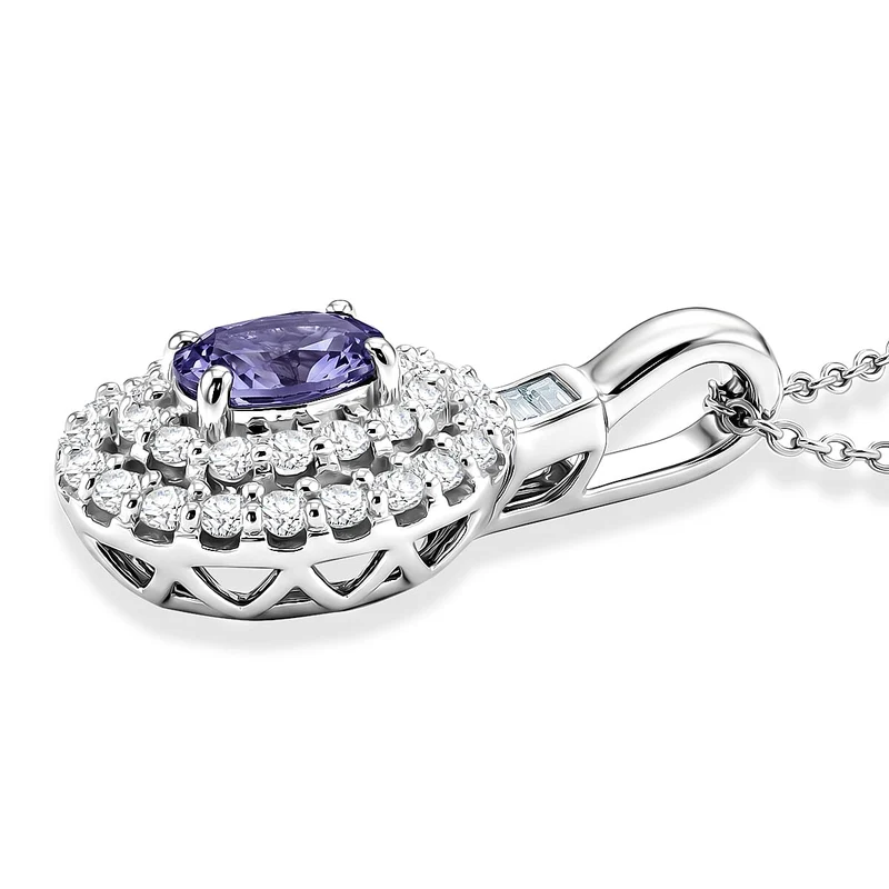 D'Joy AA Lila Spinell, Moissanit AGI zertifiziert Schmuckset (10-15 Werktage Lieferzeit) ca. 50 cm 925 Silber Rhodiniert ca. 1,07 ct.