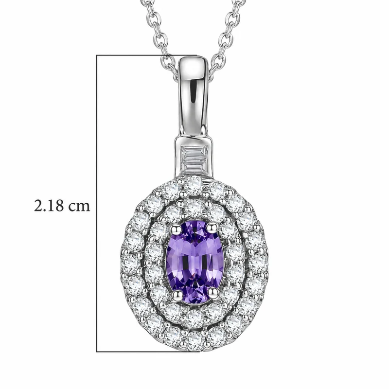 D'Joy AA Lila Spinell, Moissanit AGI zertifiziert Schmuckset (10-15 Werktage Lieferzeit) ca. 50 cm 925 Silber Rhodiniert ca. 1,07 ct.