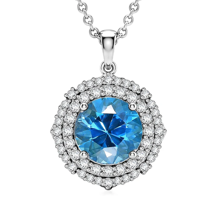 D'Joy AA Schweizer Blautopas, Moissanit AGI zertifiziert Schmuckset (10-15 Werktage Lieferzeit) ca. 50 cm 925 Silber Rhodiniert ca. 7,82 ct.