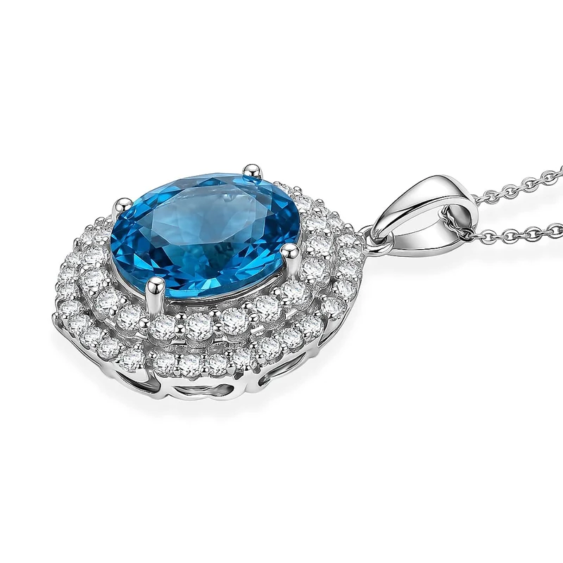 D'Joy AA Schweizer Blautopas, Moissanit AGI zertifiziert Schmuckset (10-15 Werktage Lieferzeit) ca. 50 cm 925 Silber Rhodiniert ca. 7,82 ct.