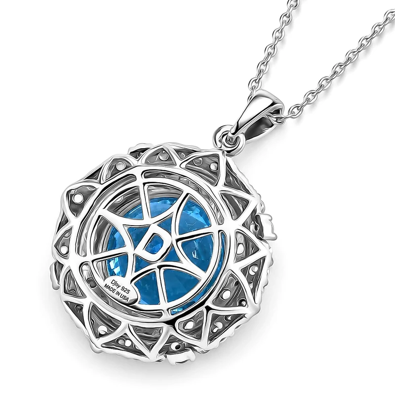 D'Joy AA Schweizer Blautopas, Moissanit AGI zertifiziert Schmuckset (10-15 Werktage Lieferzeit) ca. 50 cm 925 Silber Rhodiniert ca. 7,82 ct.