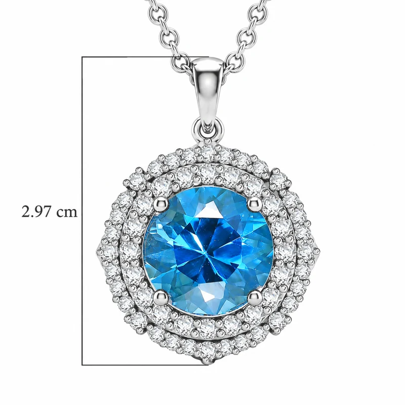 D'Joy AA Schweizer Blautopas, Moissanit AGI zertifiziert Schmuckset (10-15 Werktage Lieferzeit) ca. 50 cm 925 Silber Rhodiniert ca. 7,82 ct.