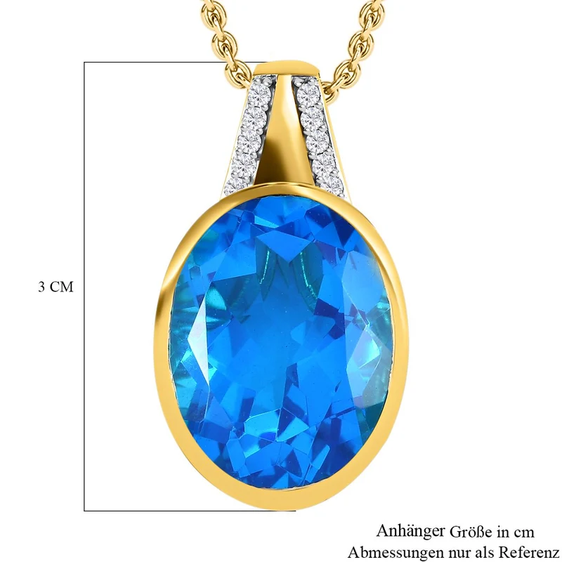 Karibik Quarz, weißer Zirkon Anhänger mit Kette, 925 Silber vergoldet, ca. 19.20 ct