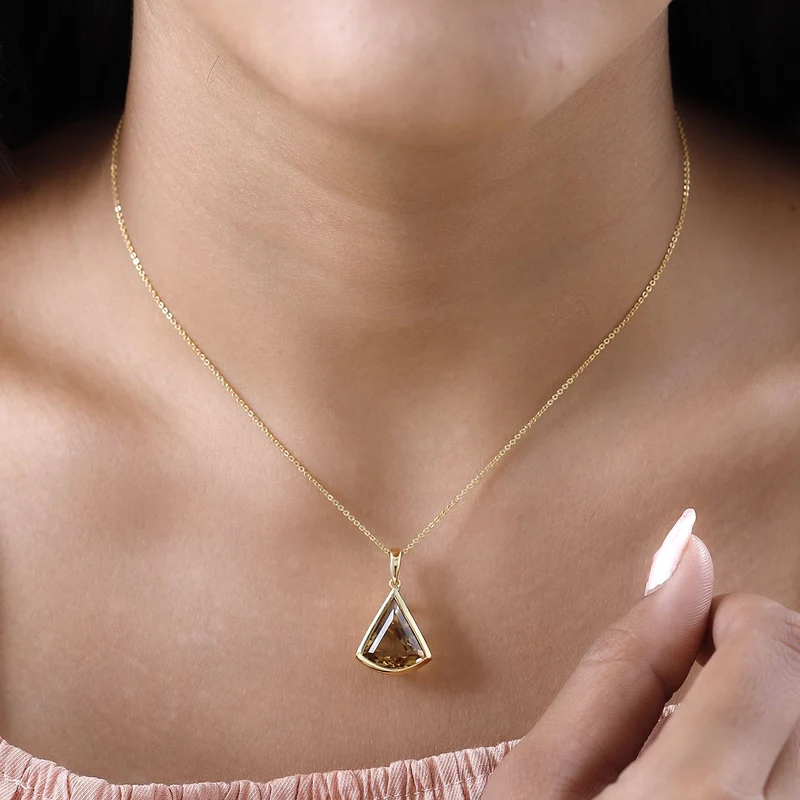 Citrin Anhänger mit Kette, 925 Silber Gelbgold Vermeil ca. 5.45 ct