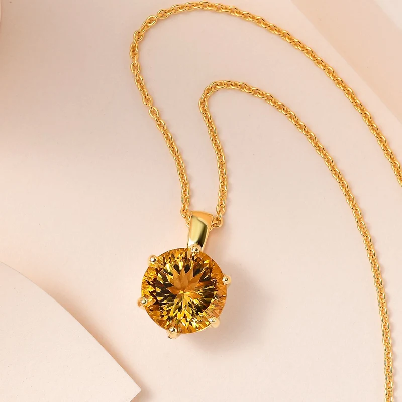 Citrin, Weißer Zirkon Anhänger mit Kette Millenial-Schliff, 925 Silber Gelbgold Vermeil ca. 6.68 ct