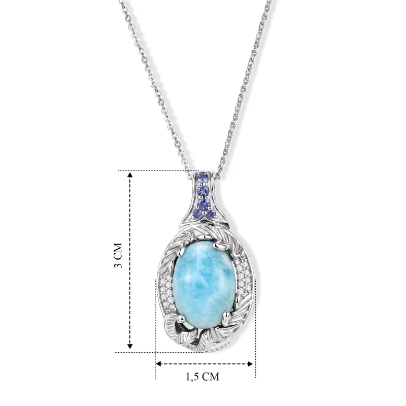 D'Joy AAA Larimar, Iolit Schmuckset ca. 50 cm 925 Silber Rhodiniert ca. 7,33 ct.