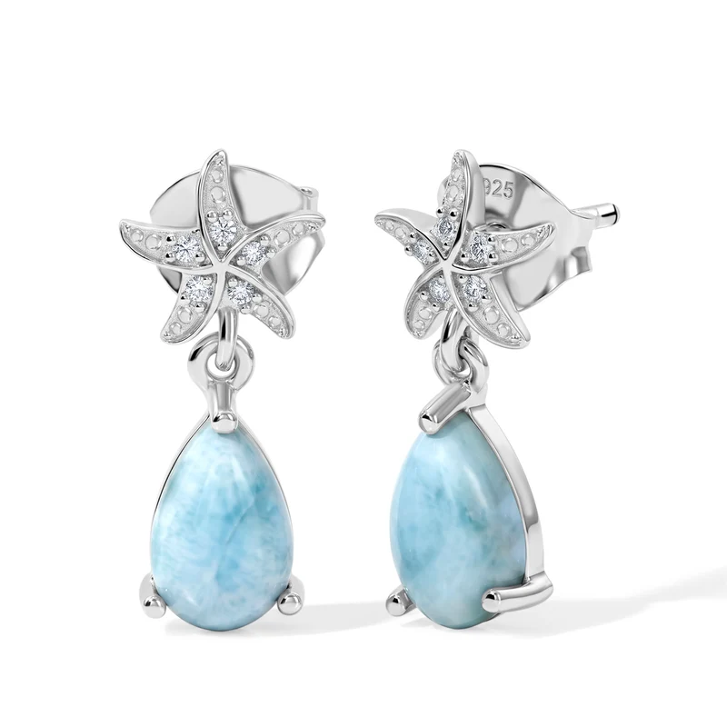 EVER TRUE AA Larimar, Weißer Zirkon Ohrringe Reine Bronze ca. 2.23 ct