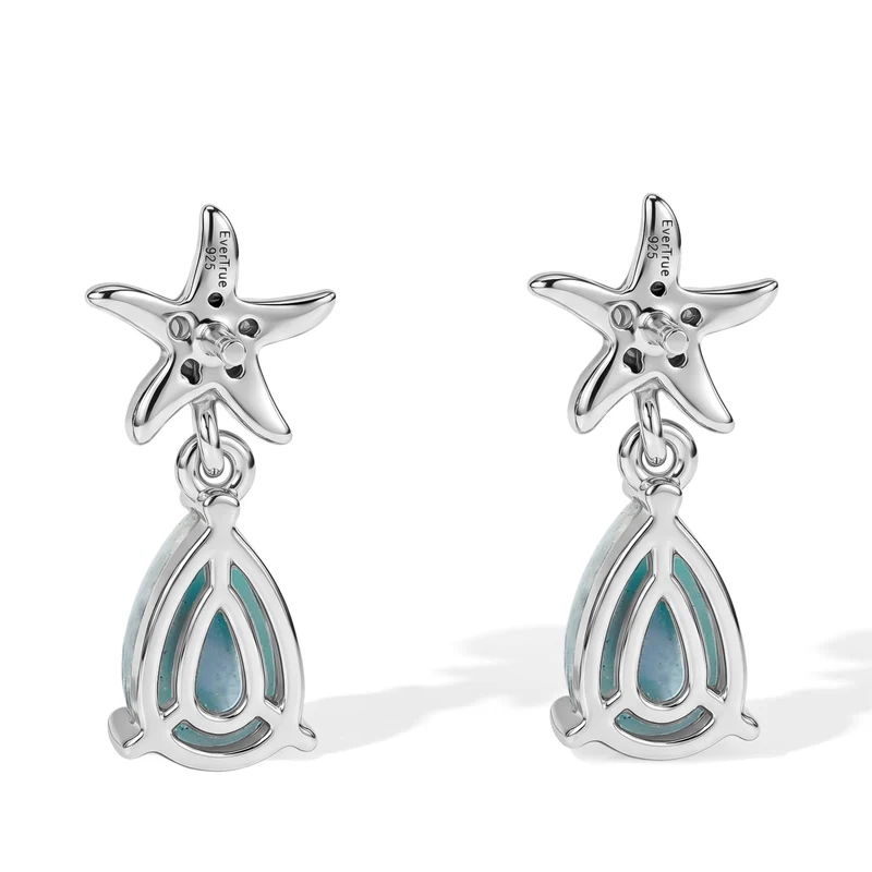 EVER TRUE AA Larimar, Weißer Zirkon Ohrringe Reine Bronze ca. 2.23 ct