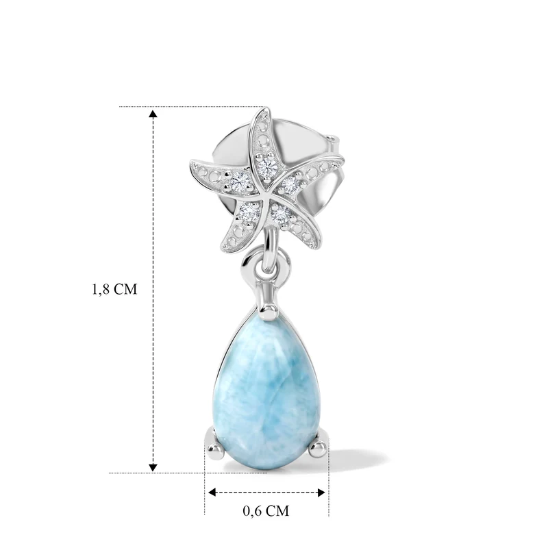 EVER TRUE AA Larimar, Weißer Zirkon Ohrringe Reine Bronze ca. 2.23 ct