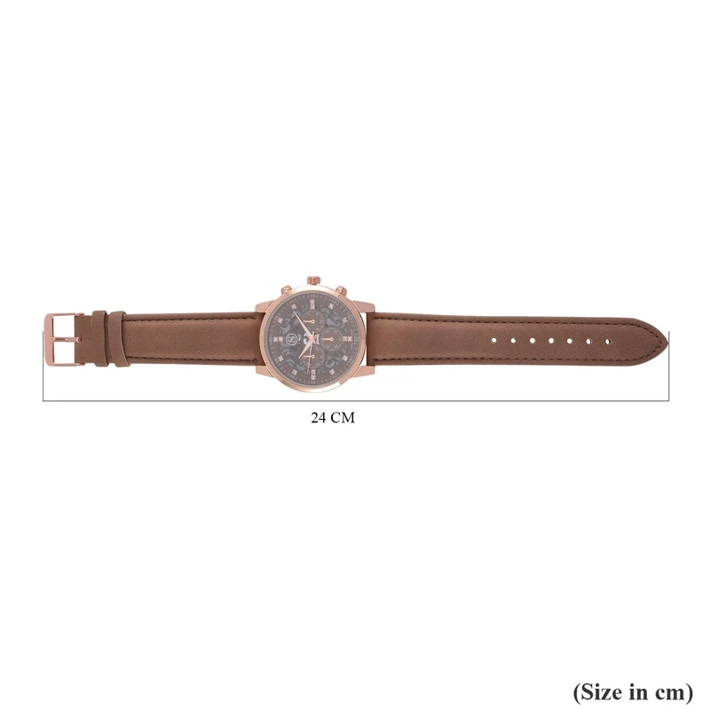 Strada Japanisches Uhrwerk - Exklusive Uhr mit braunem Hohlzifferblatt, braunem PU-Band und Edelstahl-Schnalle, Weißer Kristall Uhr, 23cm, rose
