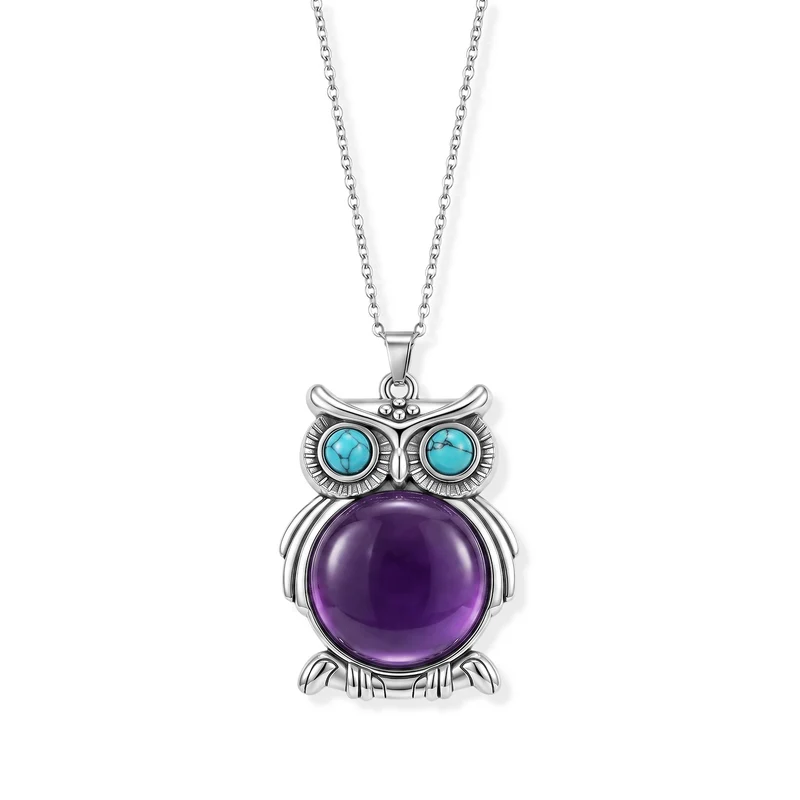 Afrikanischer Amethyst und Howlith Anhänger mit 50+5cm Edelstahl Kette und Taschenspiegel, Legierung - 50,51 ct.