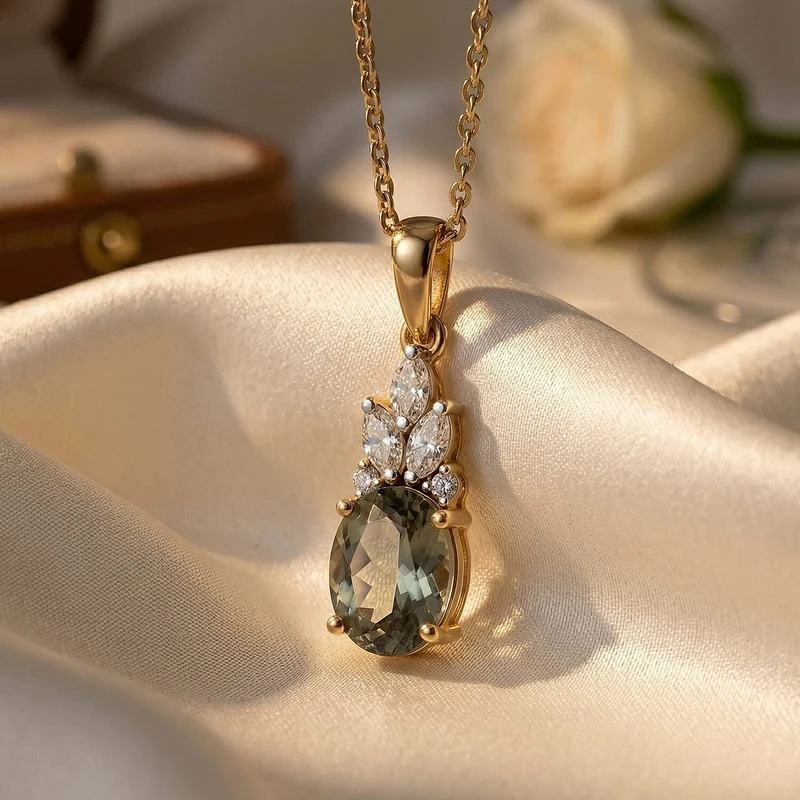 D'Joy AA Turkizit, Moissanit AGI zertifiziert Schmuckset (10-15 Werktage Lieferzeit) ca. 50 cm 925 Silber 750 Gelbgold vermeil ca. 1,62 ct.
