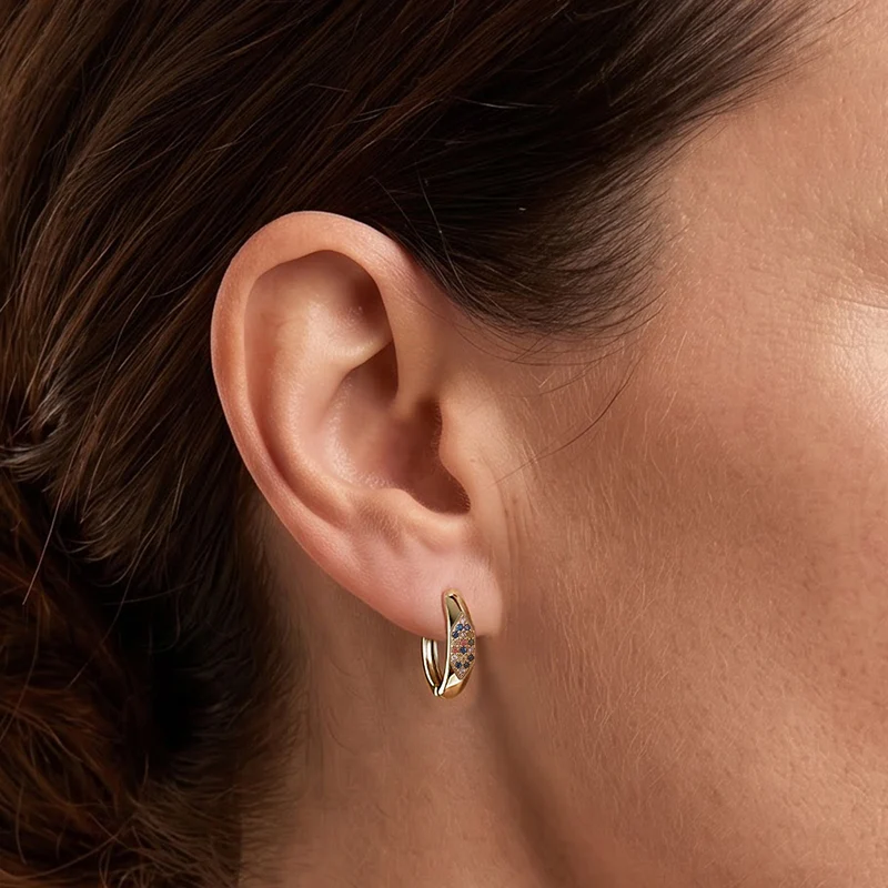 D'Joy mehrfarbige Diamant Ohrringe, 925 Silber 750 Gelbgold Vermeil - 0,24 ct.